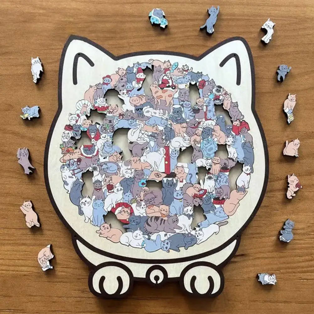 PurrPuzzle™ - Rustgevende Houten Kattenpuzzel
