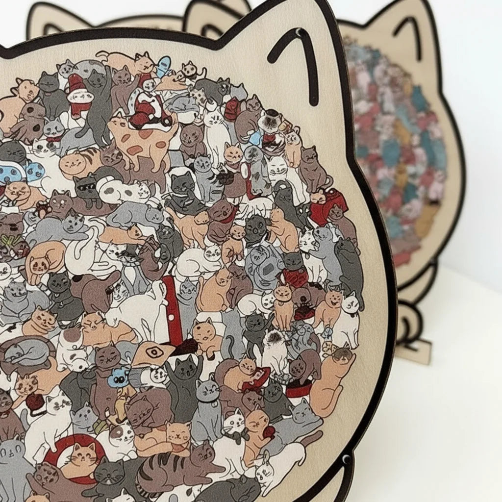PurrPuzzle™ - Rustgevende Houten Kattenpuzzel