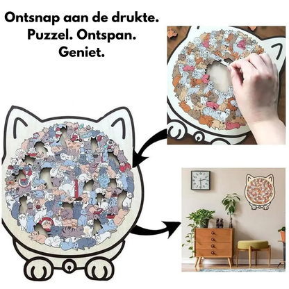 PurrPuzzle™ - Rustgevende Houten Kattenpuzzel