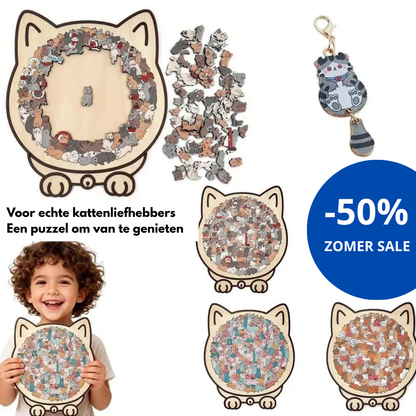PurrPuzzle™ - Rustgevende Houten Kattenpuzzel