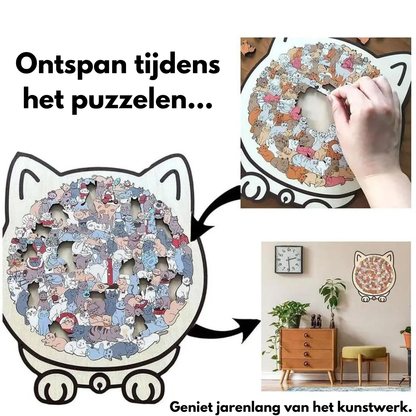 PurrPuzzle™ - Rustgevende Houten Kattenpuzzel