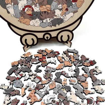 PurrPuzzle™ - Rustgevende Houten Kattenpuzzel