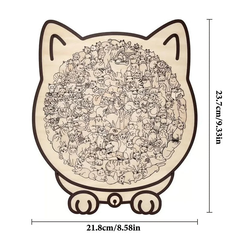 PurrPuzzle™ - Rustgevende Houten Kattenpuzzel